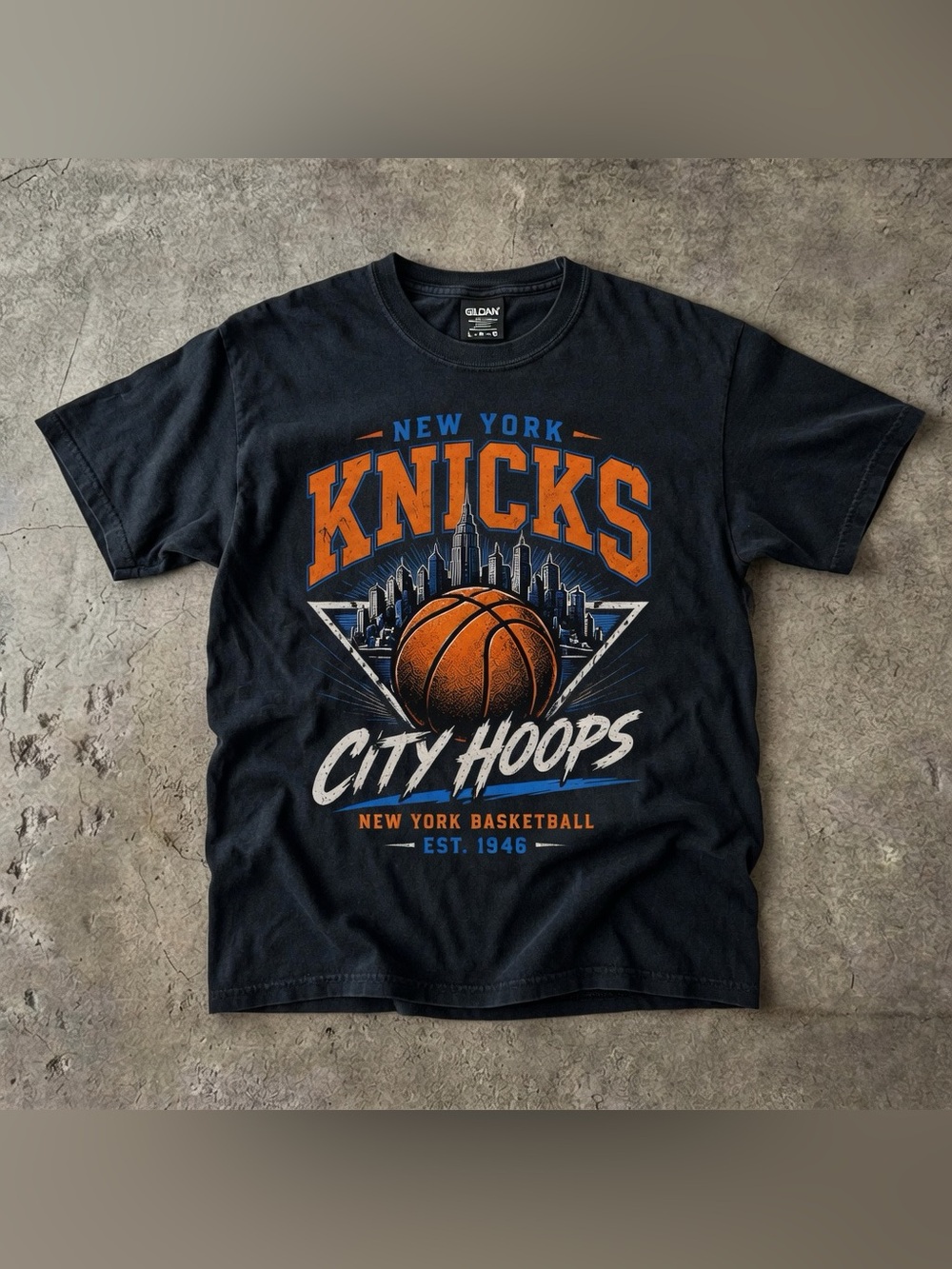 Gildan New York Knicks City Hoops Short Sleeve Tee - Black/Orange
